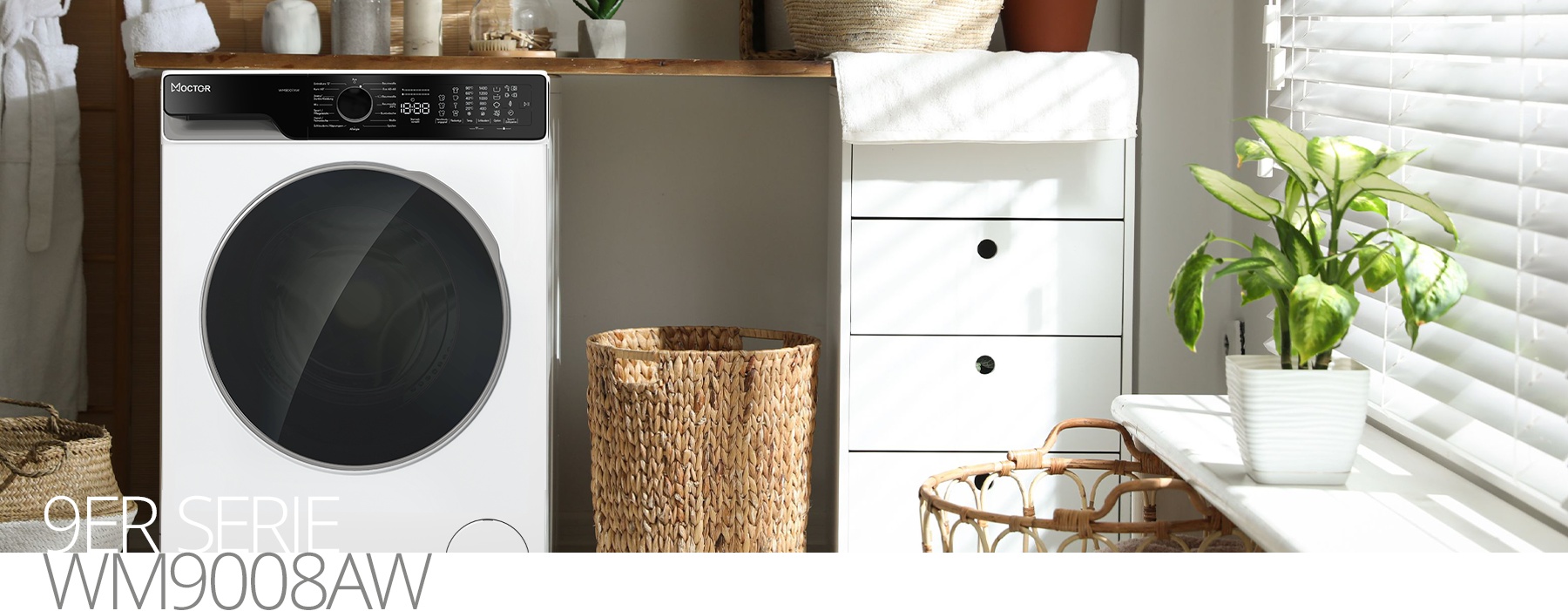 Moctor Waschmaschine Modell WM9008AW in einem hellen Raum